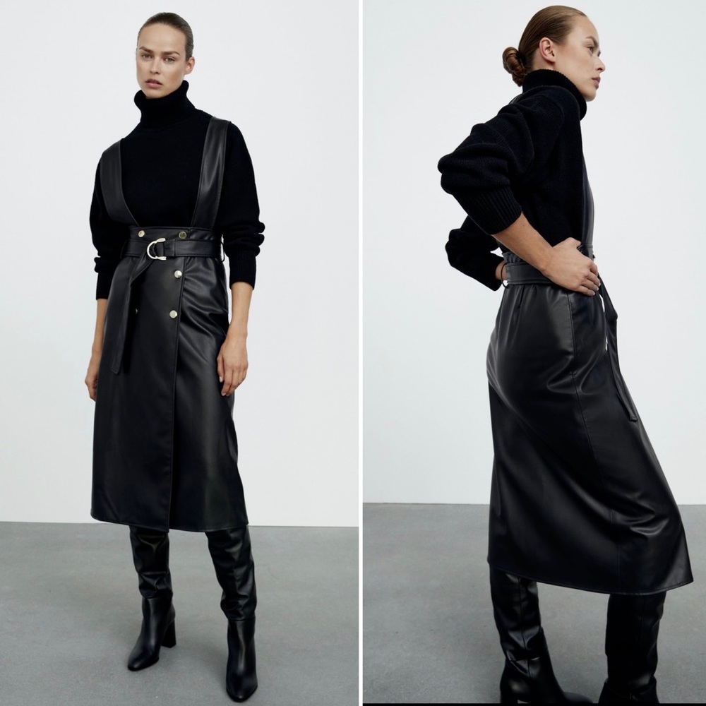 NWT Zara Faux leather pinafore skirt